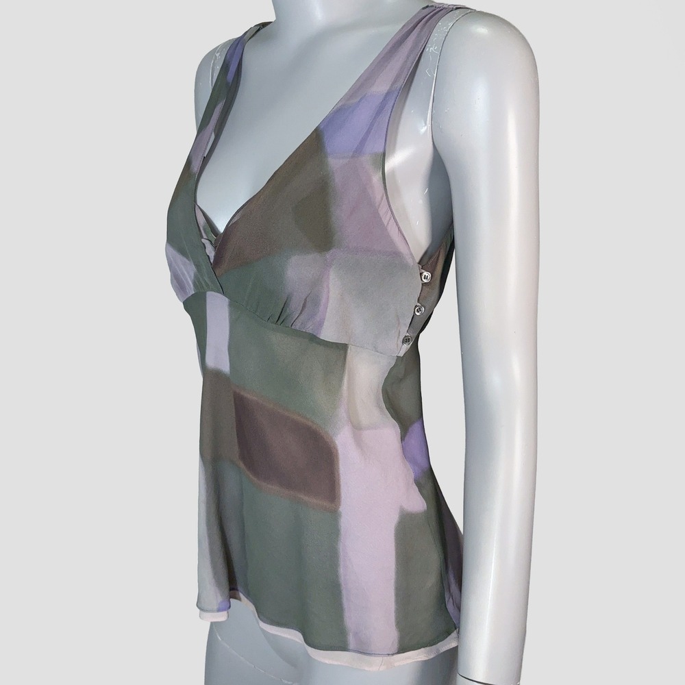 Theory Y2K 100% Silk Meesha Tank Top Womens S Going Out Babydoll Top Geometric
